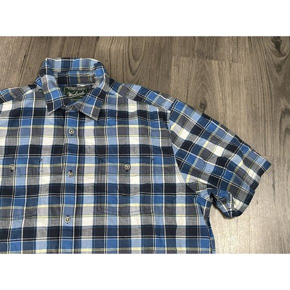Woolrich Shirt Mens Large Blue Plaid Button Down Lightweight - Picture 3 of 6